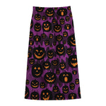 Halloween Pumpkin Smiley Faces Print Cotton Front Slit Maxi Skirt