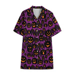Halloween Pumpkin Smiley Faces Print Cotton Hawaiian Shirt