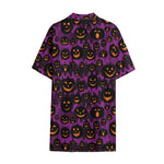 Halloween Pumpkin Smiley Faces Print Cotton Hawaiian Shirt