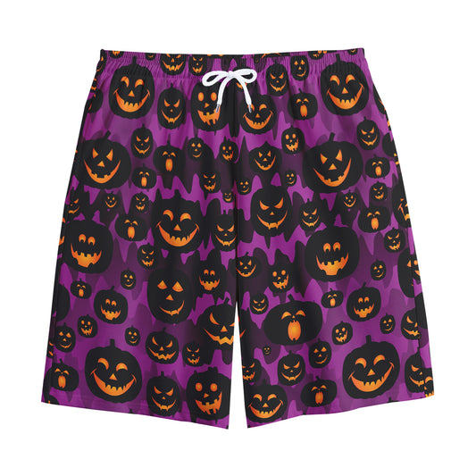 Halloween Pumpkin Smiley Faces Print Cotton Shorts