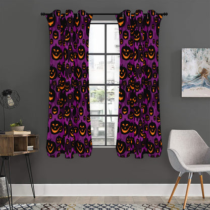Halloween Pumpkin Smiley Faces Print Curtain