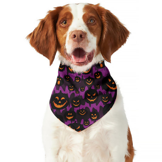 Halloween Pumpkin Smiley Faces Print Dog Bandana