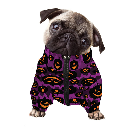 Halloween Pumpkin Smiley Faces Print Dog Zip Up Jacket