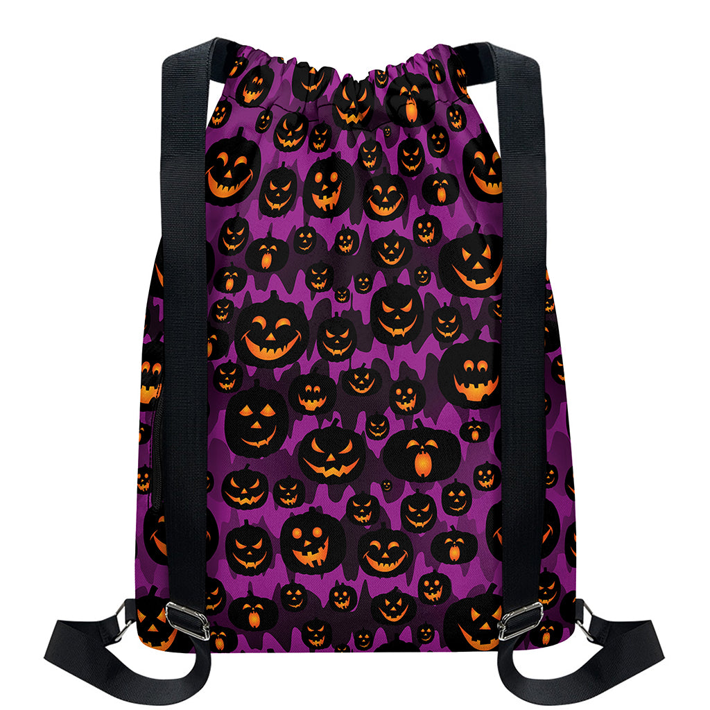 Halloween Pumpkin Smiley Faces Print Drawstring Backpack