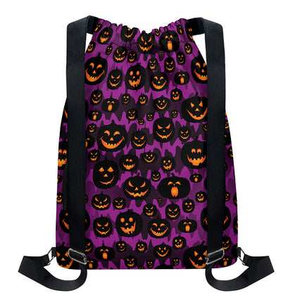 Halloween Pumpkin Smiley Faces Print Drawstring Backpack