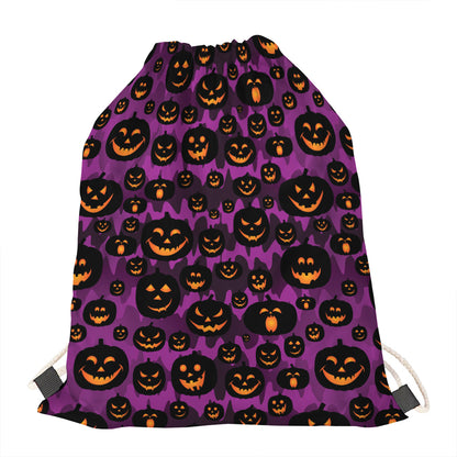 Halloween Pumpkin Smiley Faces Print Drawstring Bag