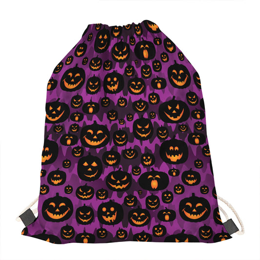 Halloween Pumpkin Smiley Faces Print Drawstring Bag