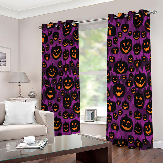 Halloween Pumpkin Smiley Faces Print Extra Wide Grommet Curtains