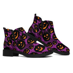 Halloween Pumpkin Smiley Faces Print Flat Ankle Boots