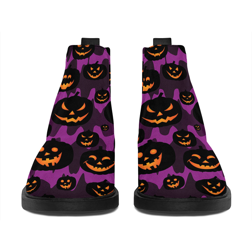 Halloween Pumpkin Smiley Faces Print Flat Ankle Boots