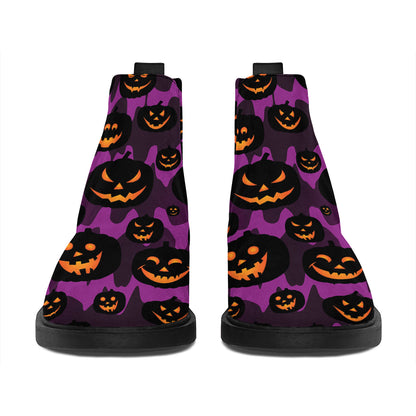 Halloween Pumpkin Smiley Faces Print Flat Ankle Boots