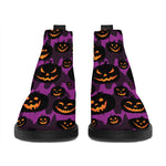 Halloween Pumpkin Smiley Faces Print Flat Ankle Boots