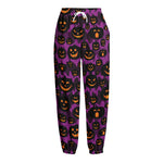 Halloween Pumpkin Smiley Faces Print Fleece Lined Knit Pants