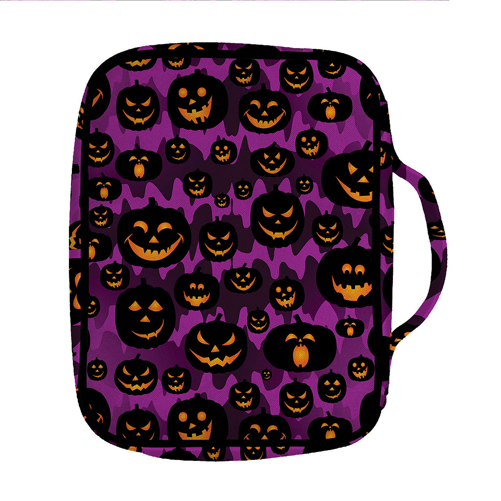 Halloween Pumpkin Smiley Faces Print Front Pocket Bible Bag