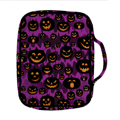 Halloween Pumpkin Smiley Faces Print Front Pocket Bible Bag