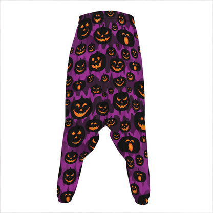 Halloween Pumpkin Smiley Faces Print Hammer Pants