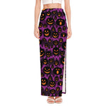 Halloween Pumpkin Smiley Faces Print High Slit Maxi Skirt