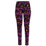 Halloween Pumpkin Smiley Faces Print High-Waisted Pocket Leggings