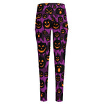 Halloween Pumpkin Smiley Faces Print High-Waisted Pocket Leggings