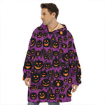 Halloween Pumpkin Smiley Faces Print Hoodie Blanket