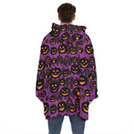 Halloween Pumpkin Smiley Faces Print Hoodie Blanket