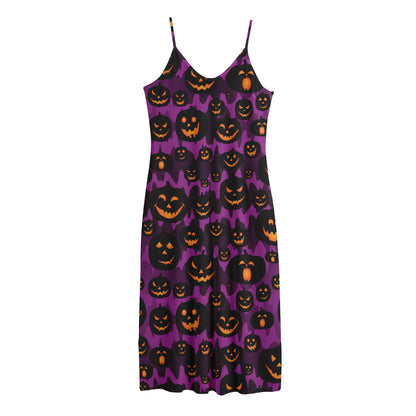 Halloween Pumpkin Smiley Faces Print Jersey Midi Cami Dress