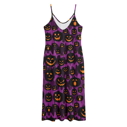Halloween Pumpkin Smiley Faces Print Jersey Midi Cami Dress