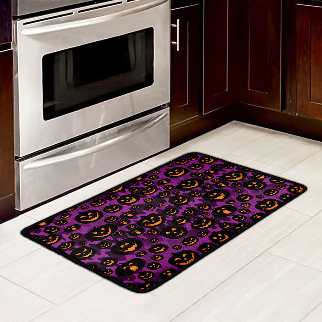 Halloween Pumpkin Smiley Faces Print Kitchen Mat