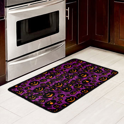 Halloween Pumpkin Smiley Faces Print Kitchen Mat