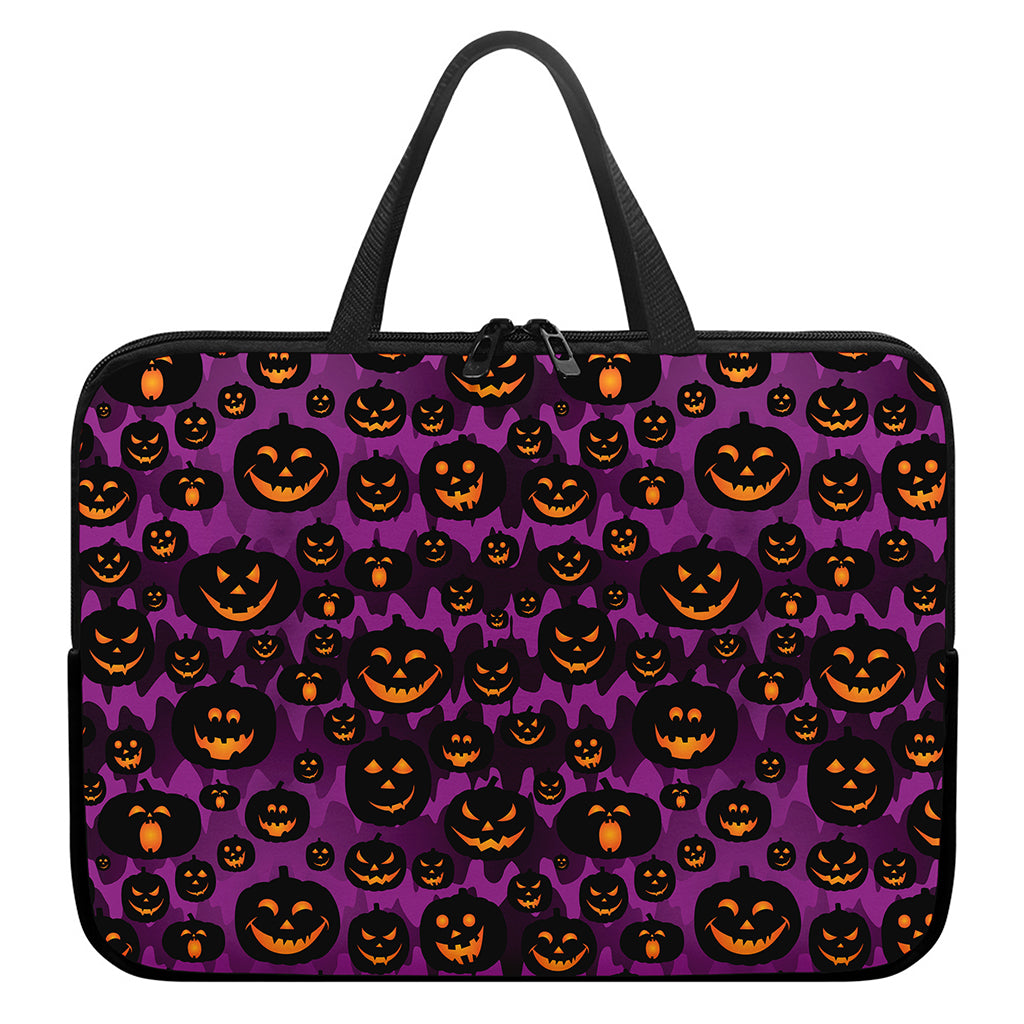 Halloween Pumpkin Smiley Faces Print Laptop Sleeve With Handle