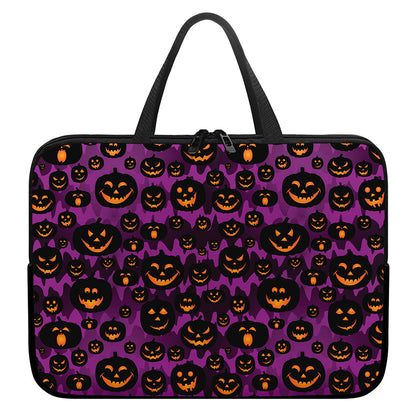 Halloween Pumpkin Smiley Faces Print Laptop Sleeve With Handle