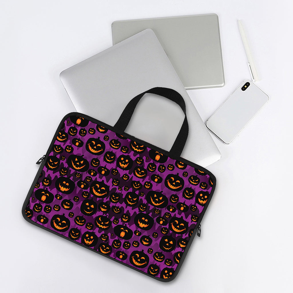 Halloween Pumpkin Smiley Faces Print Laptop Sleeve With Handle