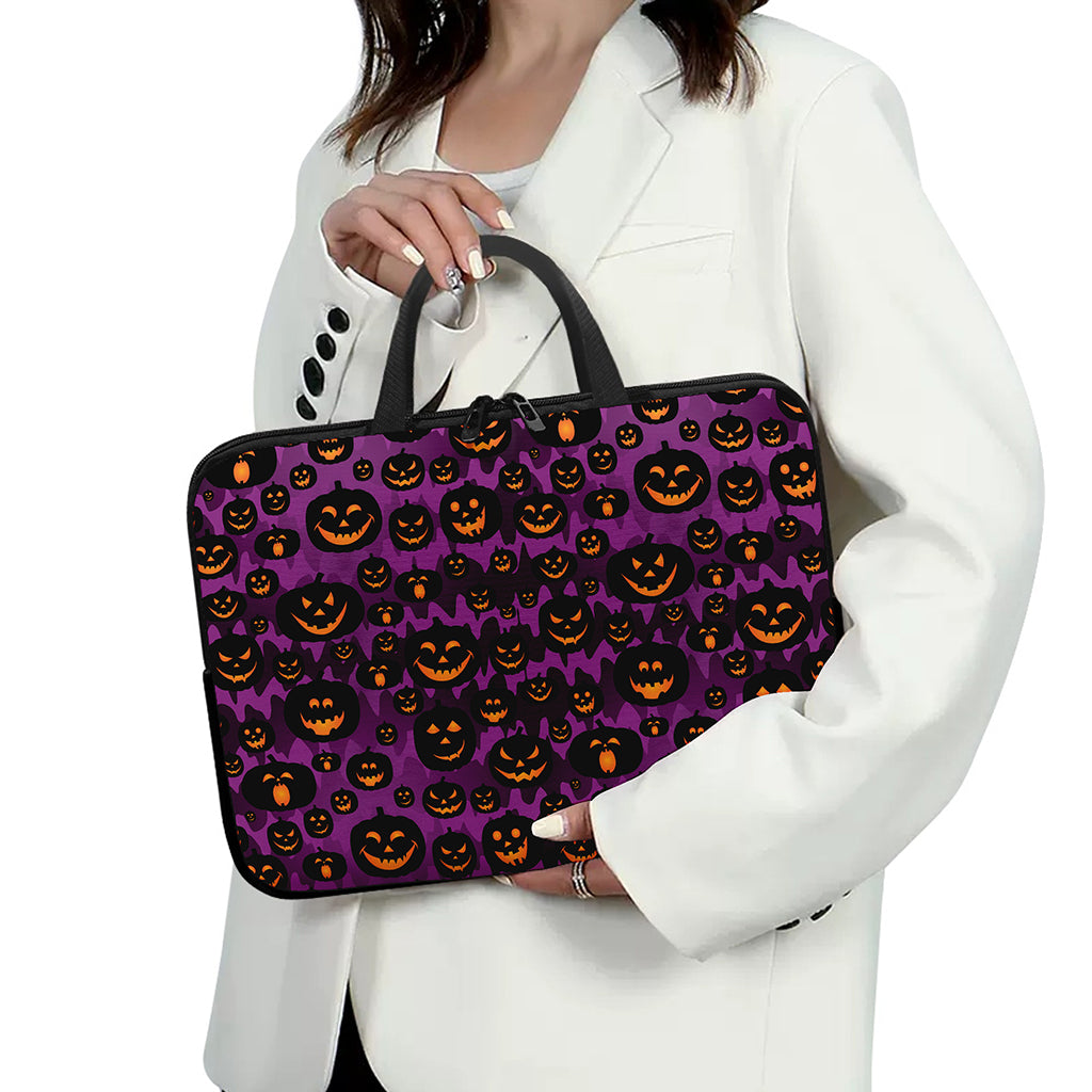 Halloween Pumpkin Smiley Faces Print Laptop Sleeve With Handle