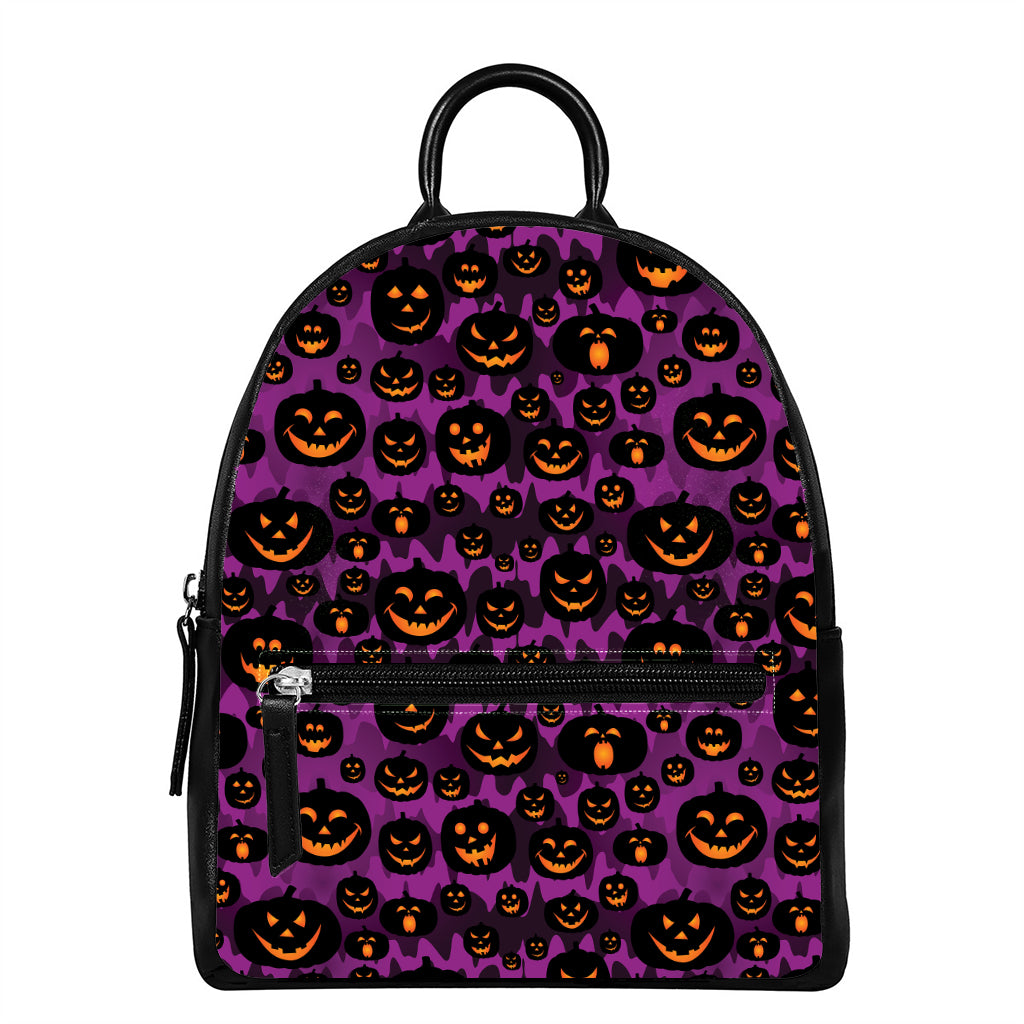 Halloween Pumpkin Smiley Faces Print Leather Backpack