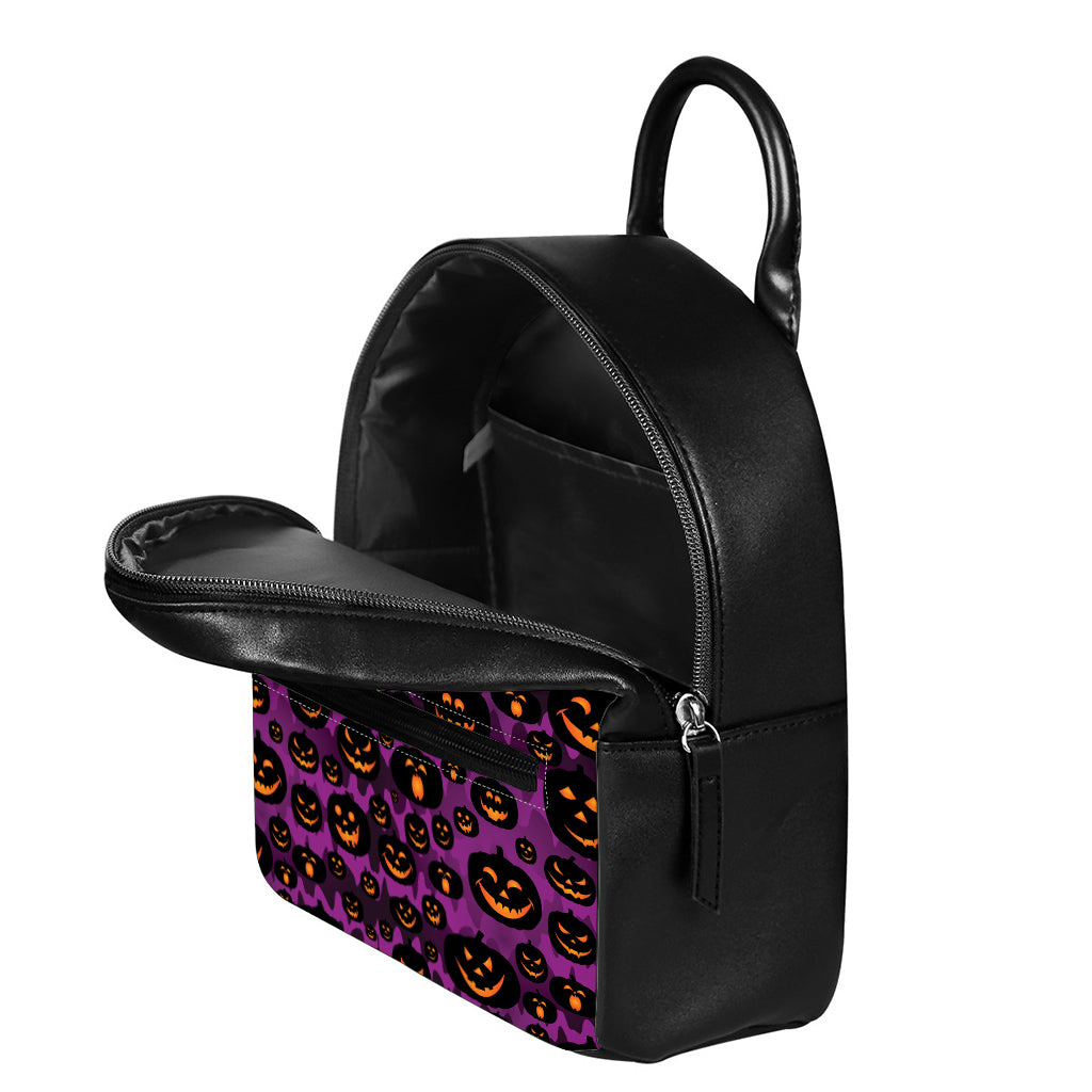 Halloween Pumpkin Smiley Faces Print Leather Backpack