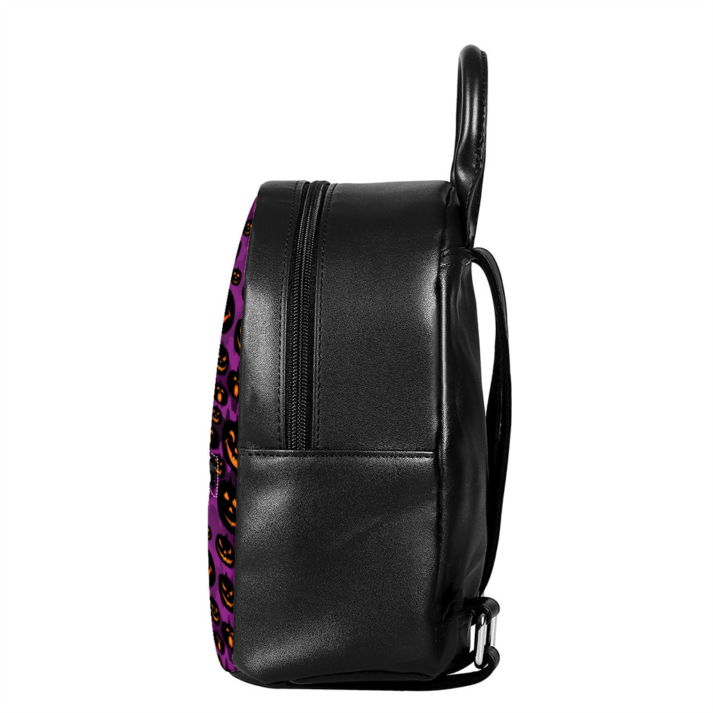 Halloween Pumpkin Smiley Faces Print Leather Backpack
