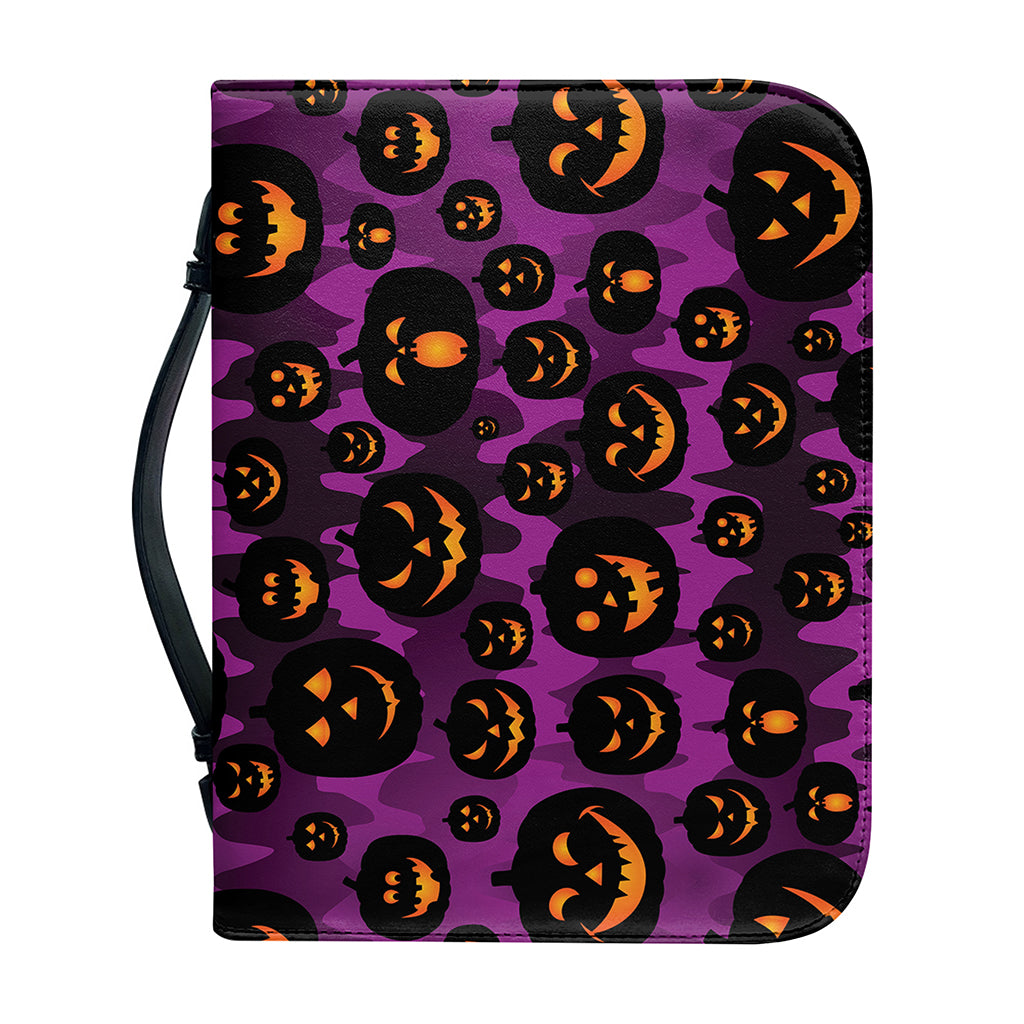 Halloween Pumpkin Smiley Faces Print Leather Bible Cover
