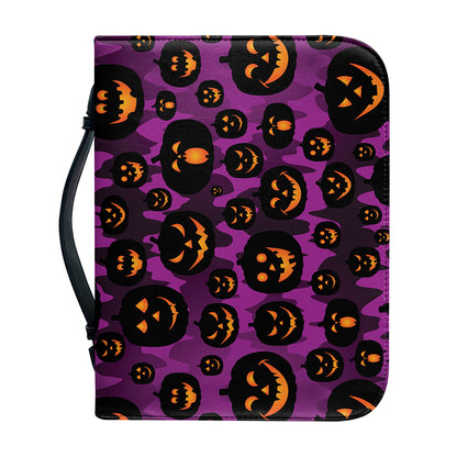 Halloween Pumpkin Smiley Faces Print Leather Bible Cover