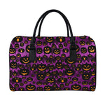 Halloween Pumpkin Smiley Faces Print Leather Duffle Bag