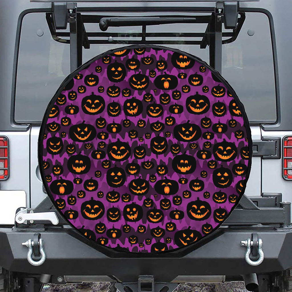 Halloween Pumpkin Smiley Faces Print Leather Spare Tire Cover