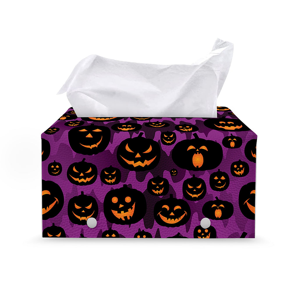 Halloween Pumpkin Smiley Faces Print Leather Tissue Box Cover