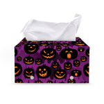 Halloween Pumpkin Smiley Faces Print Leather Tissue Box Cover