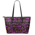 Halloween Pumpkin Smiley Faces Print Leather Tote Bag With Zipper