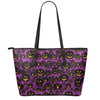 Halloween Pumpkin Smiley Faces Print Leather Tote Bag