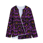 Halloween Pumpkin Smiley Faces Print Long Sleeve Short Coat