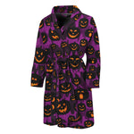 Halloween Pumpkin Smiley Faces Print Men's Bathrobe