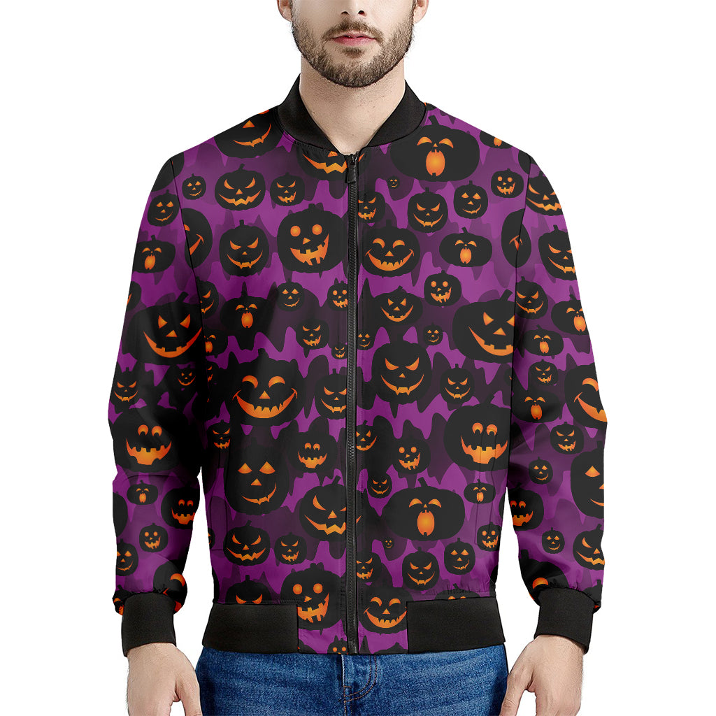 Halloween Pumpkin Smiley Faces Print Men's Bomber Jacket