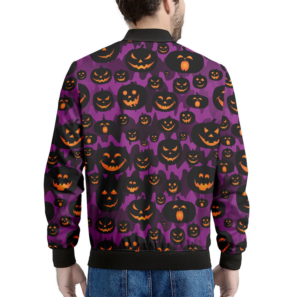 Halloween Pumpkin Smiley Faces Print Men's Bomber Jacket