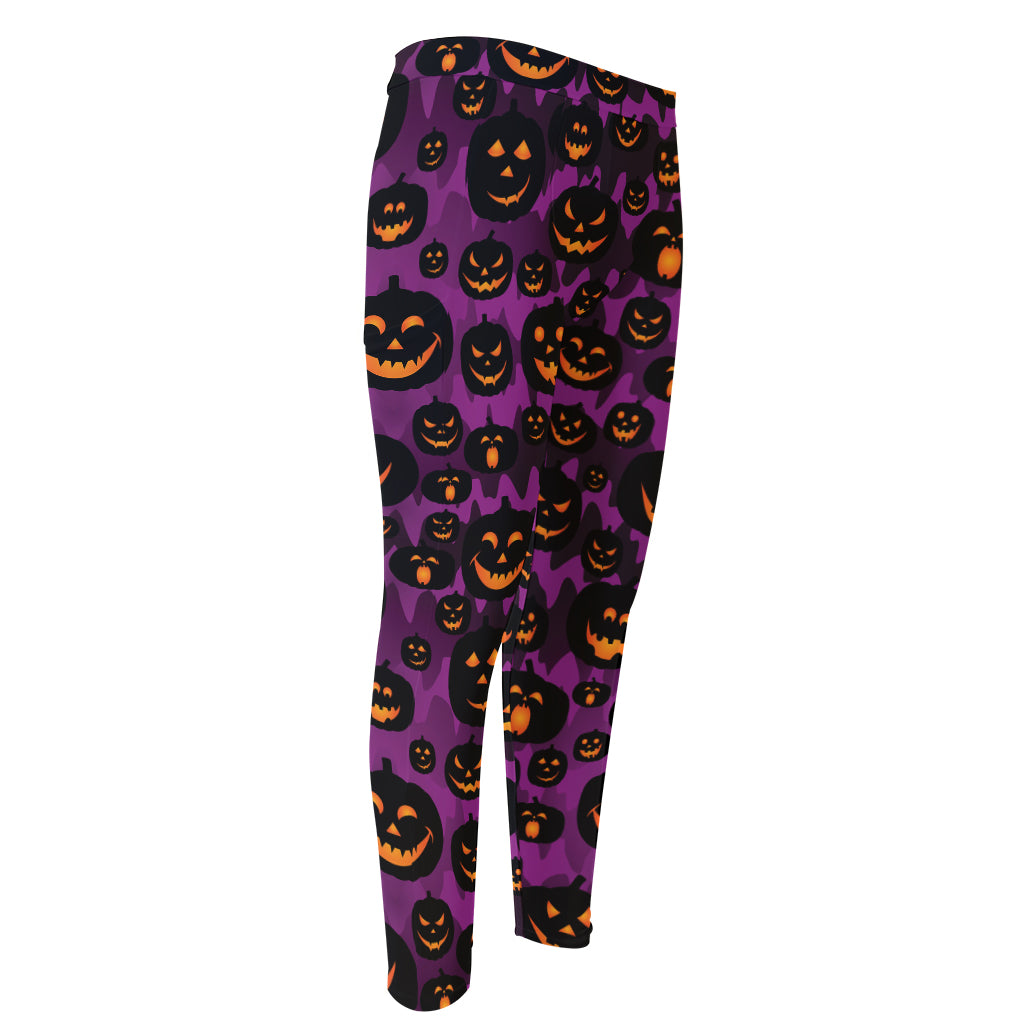 Halloween Pumpkin Smiley Faces Print Men's Compression Pants