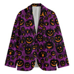 Halloween Pumpkin Smiley Faces Print Men's Cotton Blazer